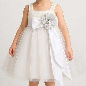 Chantilly Place Girls Formal White Silver Flower Girl Tulle Dress Size 2T